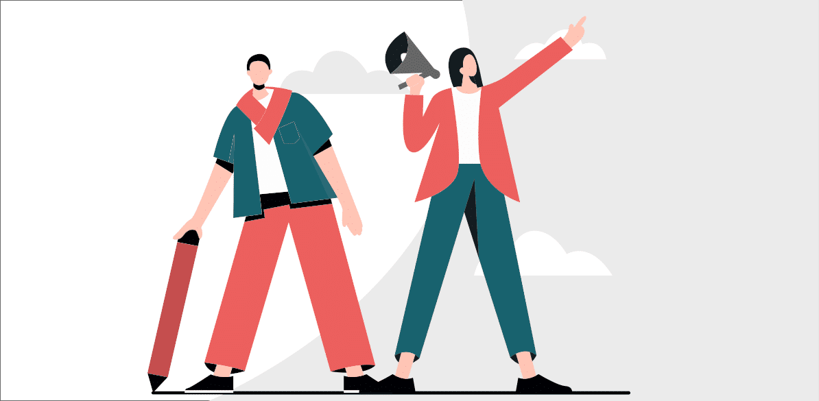 Prêmios à Inovação Social Fundación Mapfre Ilustração de duas pessoas representando comunicação e divulgação de projetos inovadores
